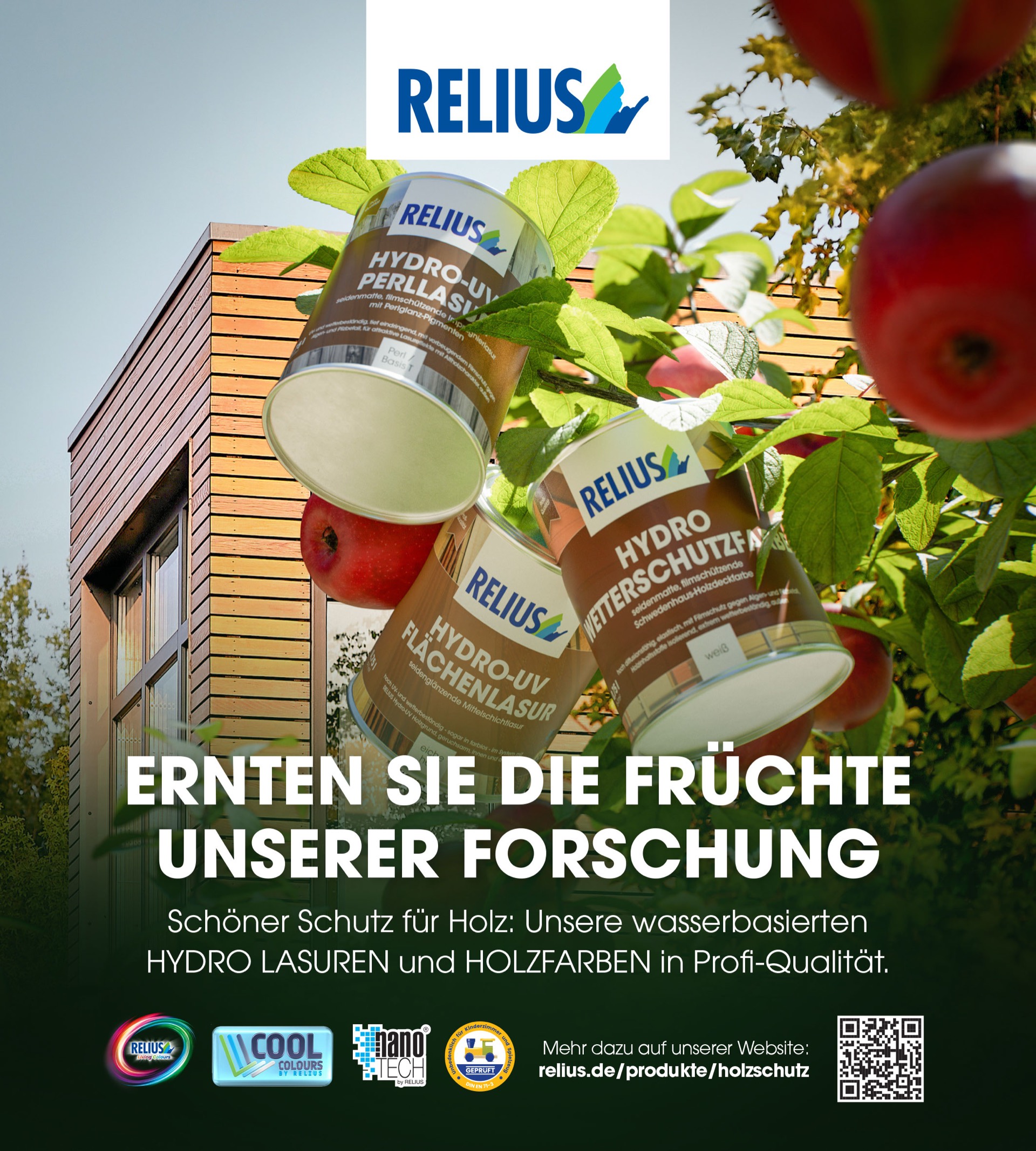 RELIUS Print-Anzeige Fassadenschutz – Ernten Sie die Früchte der Forschung, Sauer Marketing