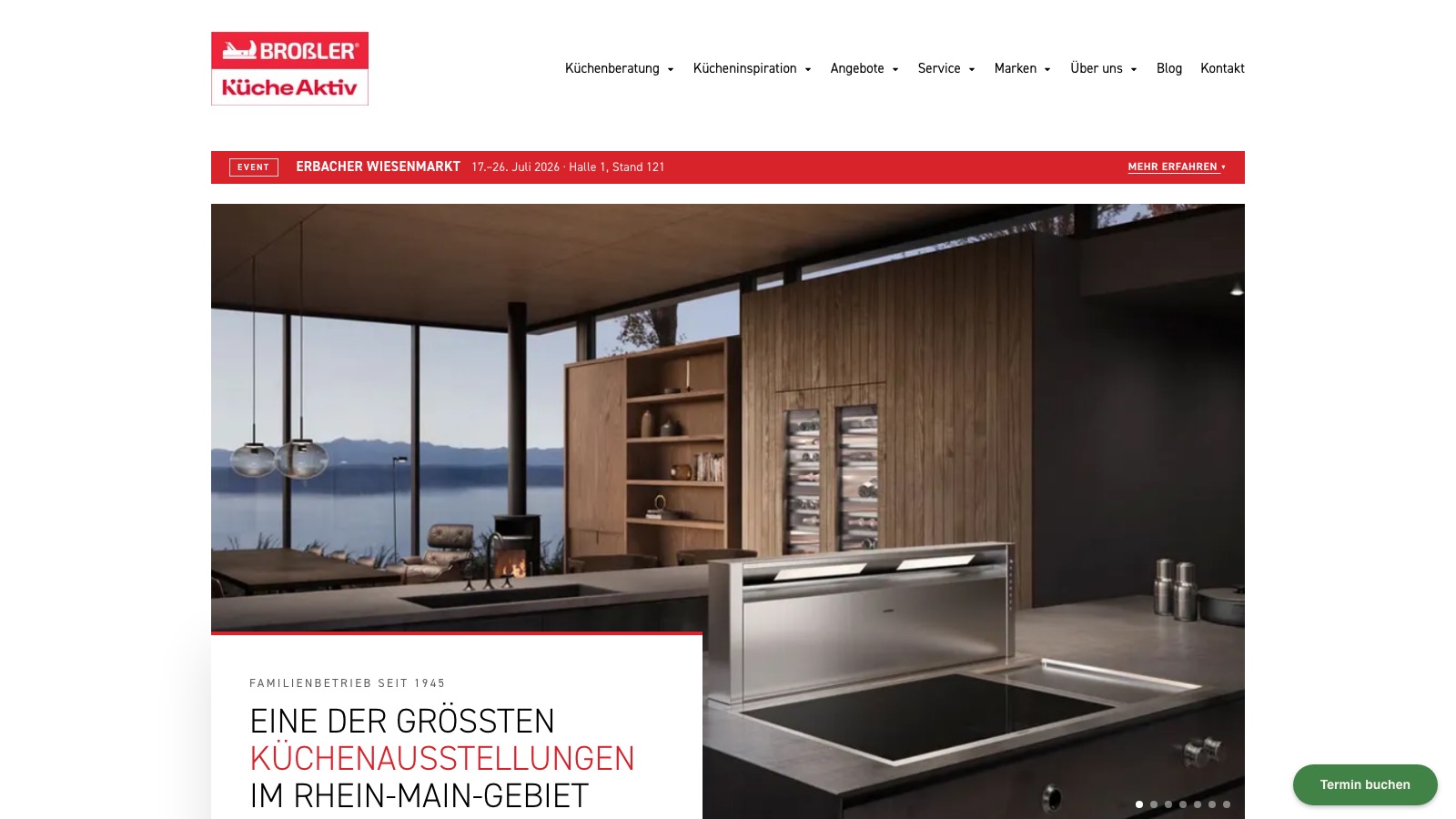 Startseite der neuen Broßler-Webseite: eine der größten Küchenausstellungen im Rhein-Main-Gebiet