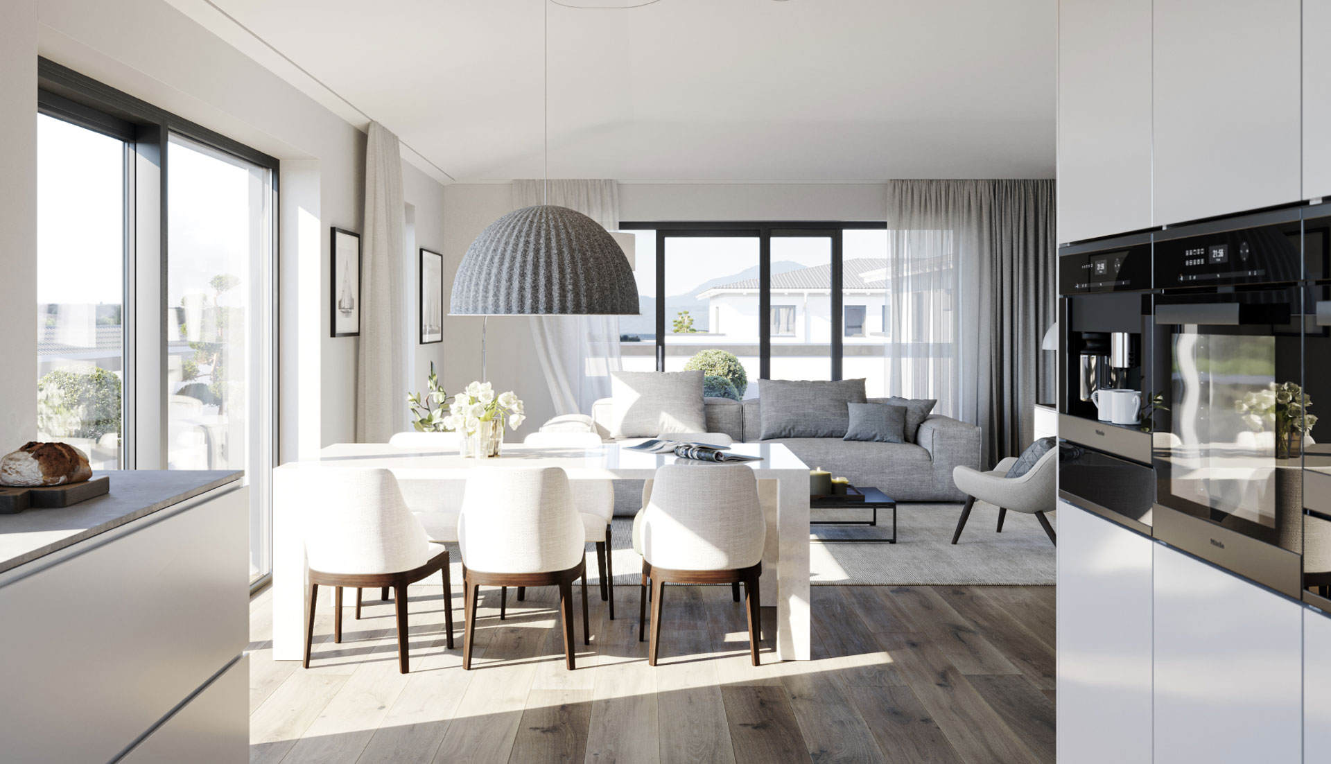 Helles Interior-Rendering der Chiemgau Residenzen