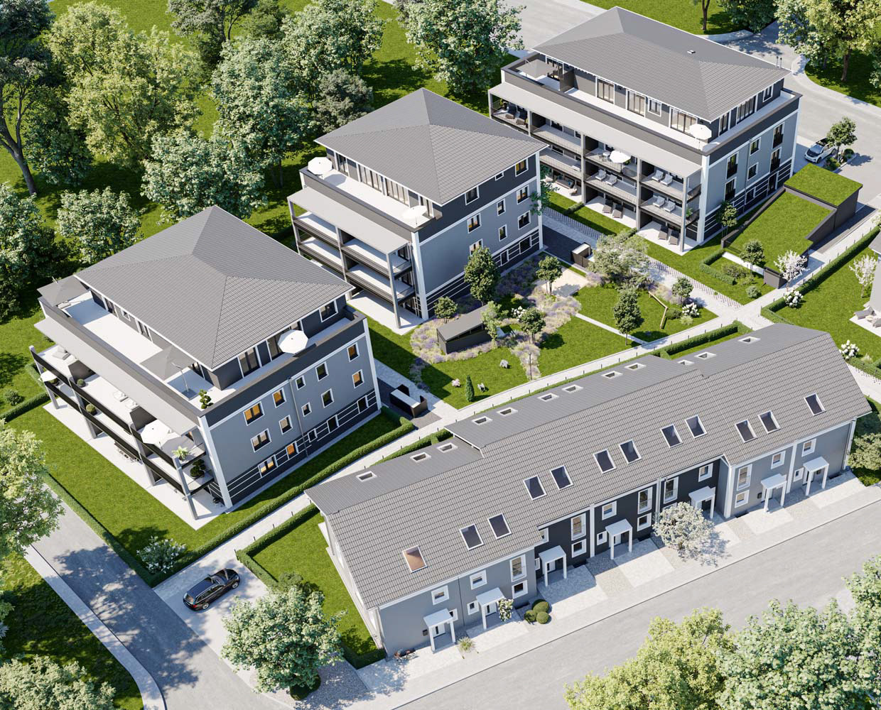 Luftaufnahme der Chiemgau Residenzen als Kunden-Rendering