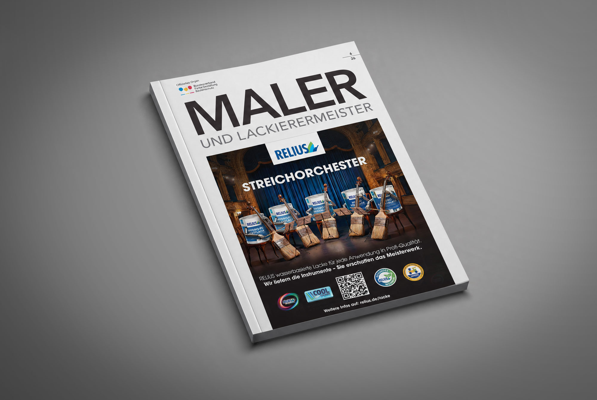 RELIUS Streichorchester-Anzeige im Fachmagazin Maler und Lackierermeister